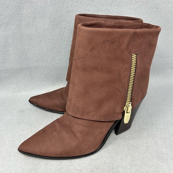 Sigerson Morrison Women's Brown Leather Side Zip Heeled Boots Booties Sz 8. - Picture 1 of 14